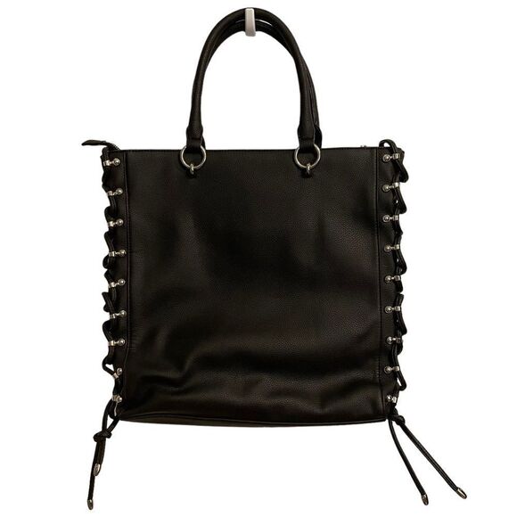 Hadel Black Vegan Faux Leather Tote Bag NWT - Picture 5 of 7